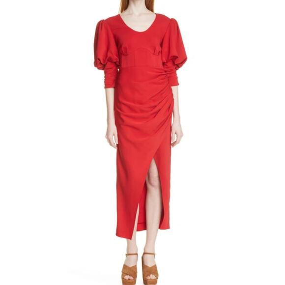SELF-PORTRAIT Red Ruched GATHERED STRETCH-CREPE MIDI PARTY DRESS US 0 - Picture 16 of 16